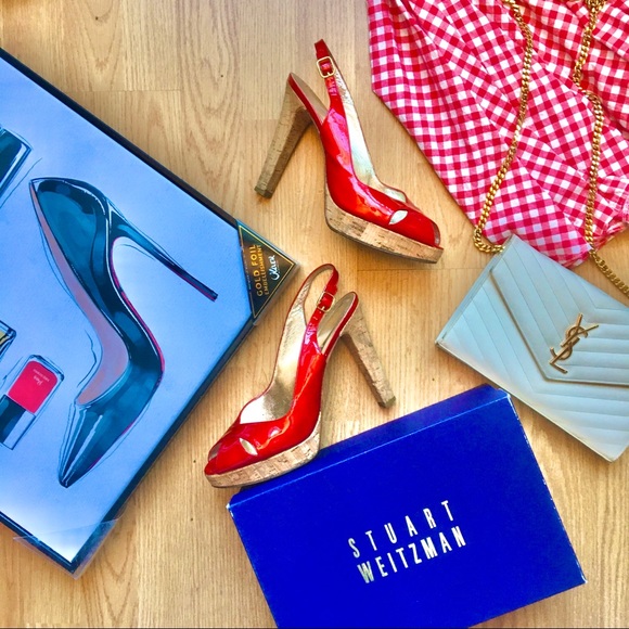 Stuart Weitzman Red patent cork platforms - Picture 1 of 6
